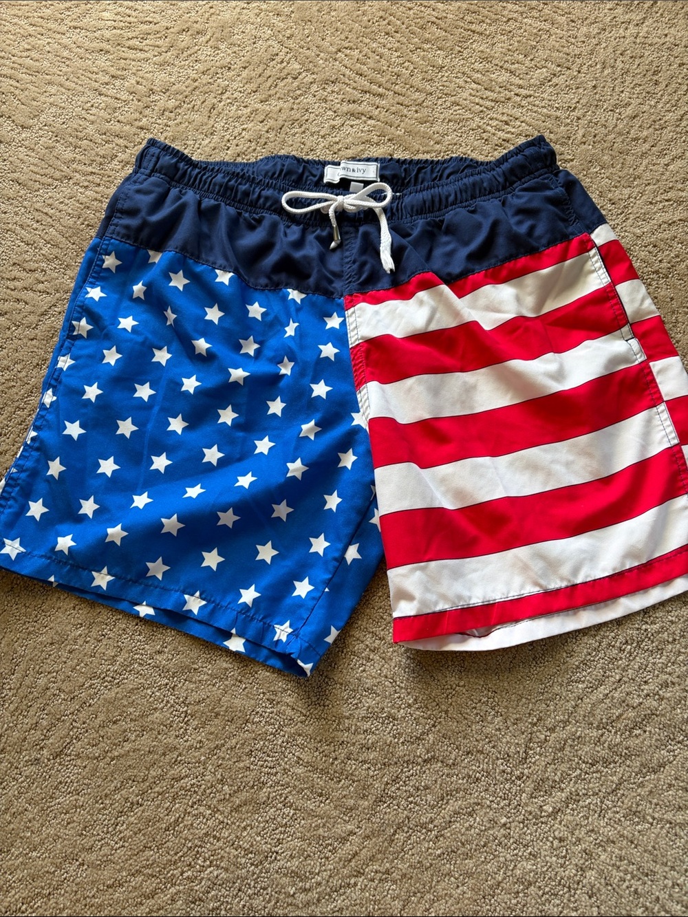 crown & ivy Men's American Flag Swim Trunks - Red, White & Blue